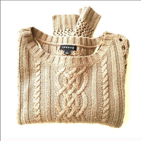 NORDSTROM Trouve Open Weave Camel Pullover Sweater Chunky Knit Boxy Boho L - Picture 5 of 8